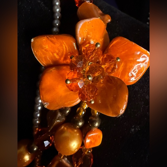 VINTAGE 80s Orange Coral Chip Glass Beads and Pearl Choker Necklace 20” RARE - Picture 4 of 5